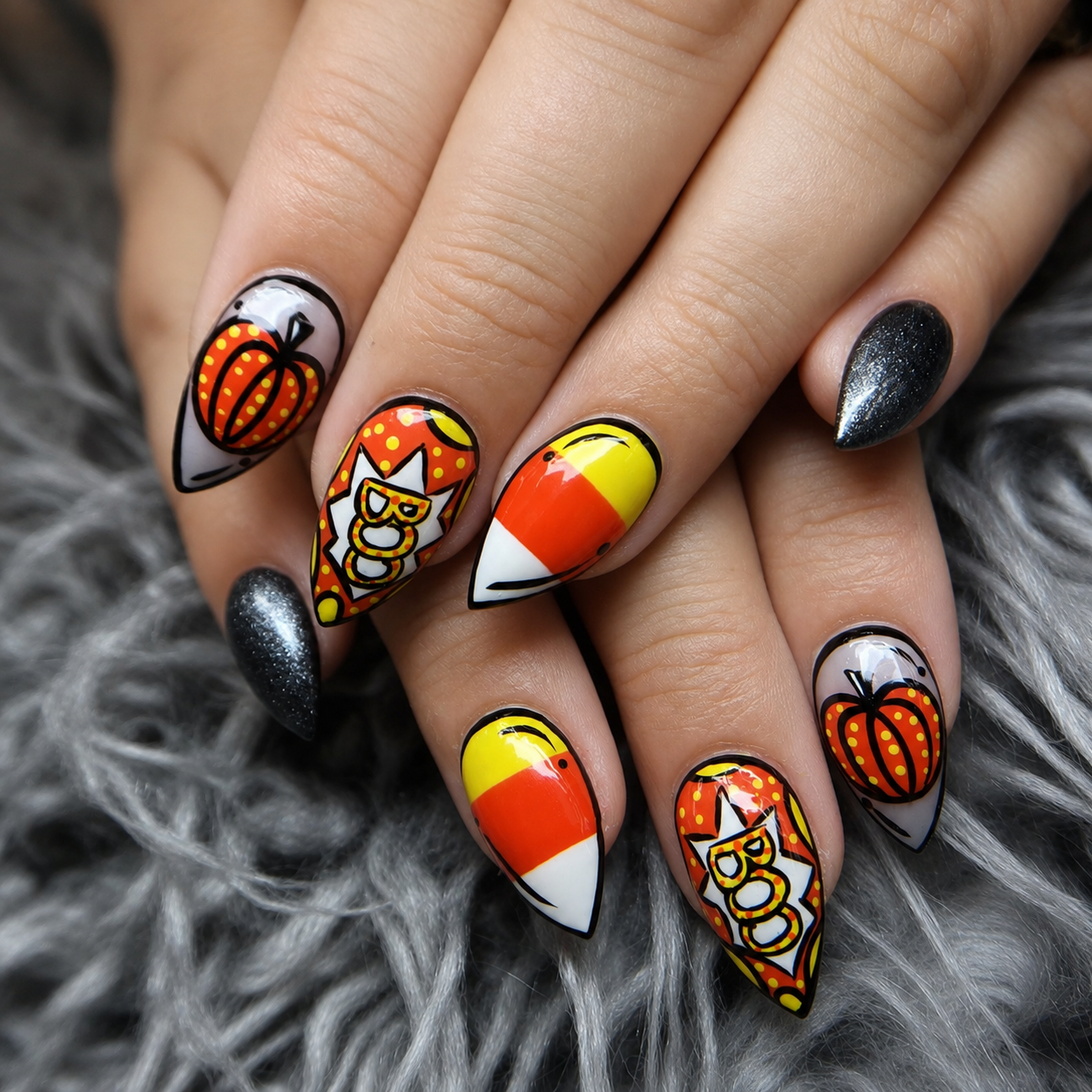Bold orange graphic nail art by Nail Lit