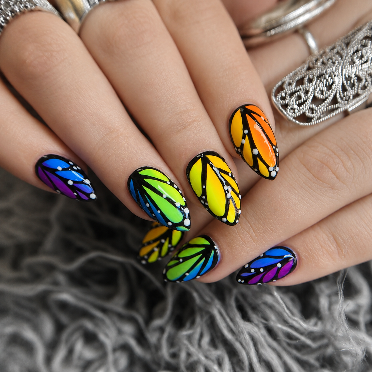 Neon rainbow nail art by Nail Lit