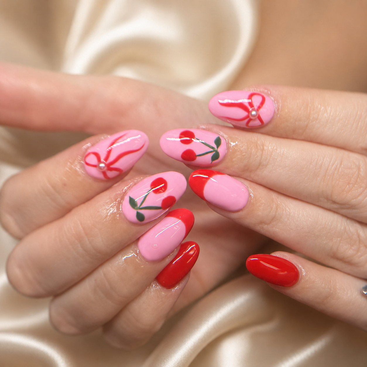 Cherry nail art manicure in Shelby NC